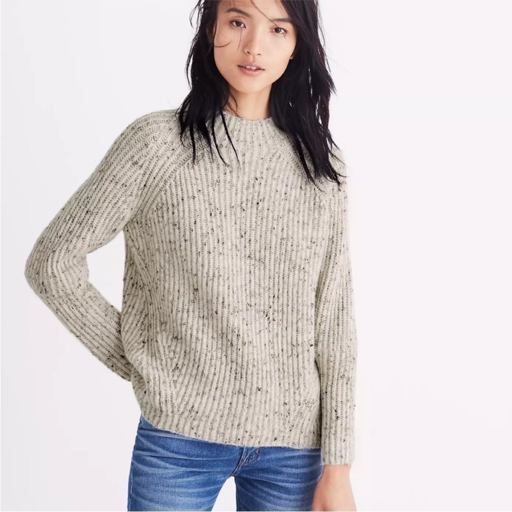MADEWELL DONEGAL NORTHFIELD MOCKNECK SWEATER, MARLED CREAM, size medium